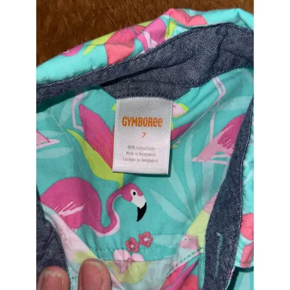 Gymboree Boys’ Flamingo Button-Up Shirt – Size 7 - Picture 3 of 3